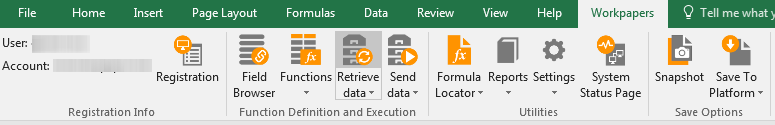 Screen capture showing the Add-in button to retrieve all data.